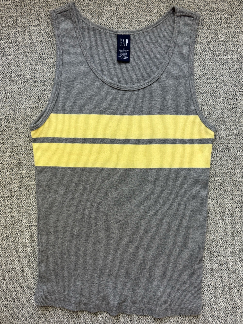 GAP Gray Tank with Pastel Yellow Chest Stripes